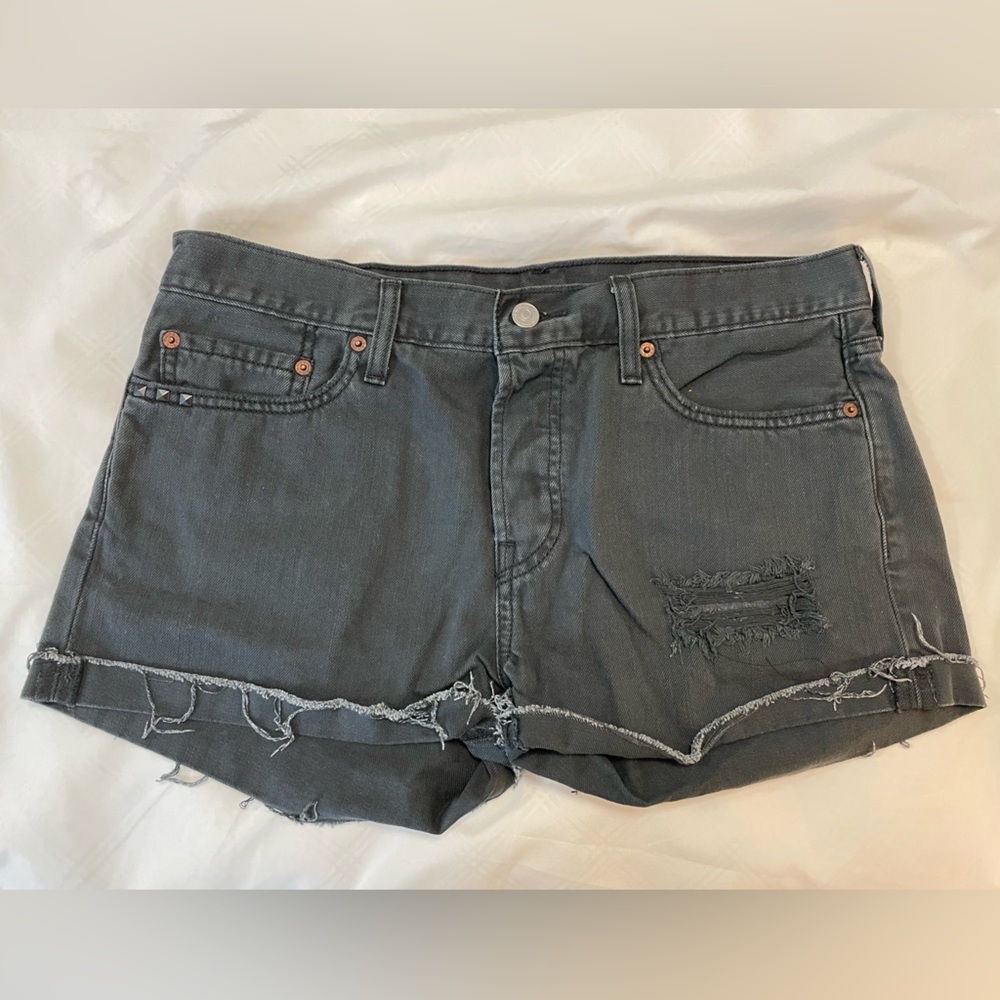 Levi’s 501 Distressed Black Denim Shorts